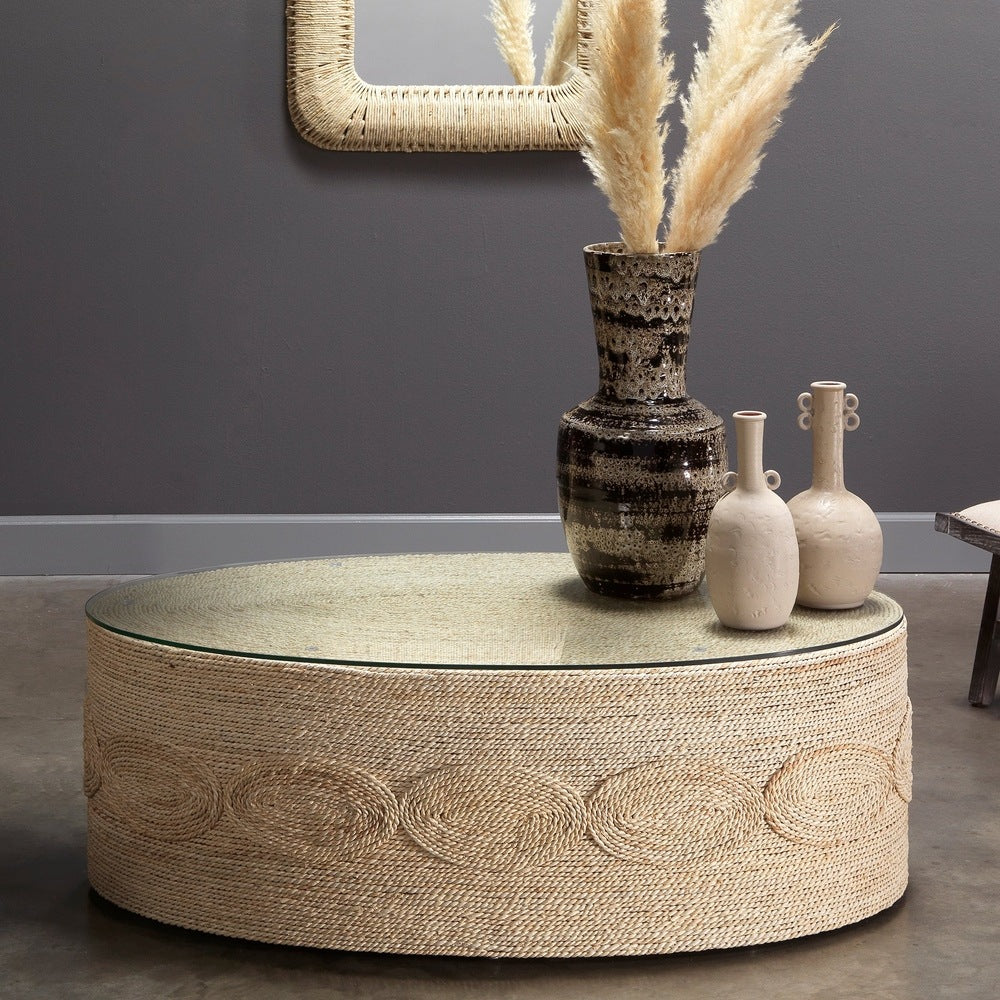 Barbados Oval Corn-Straw Coffee Table Jamie Young Aura of Distinction