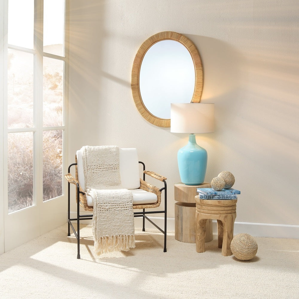 Dylan Wood Round Side Table, White Wash Jamie Young Aura of Distinction