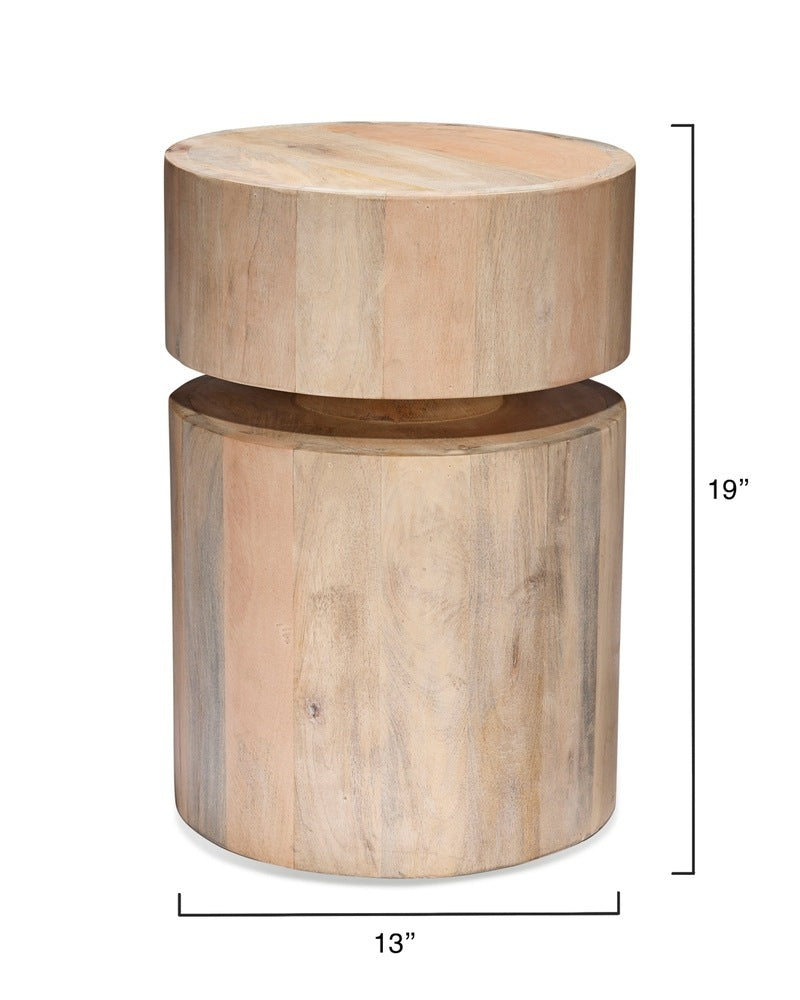 Dylan Wood Round Side Table, White Wash Jamie Young Aura of Distinction