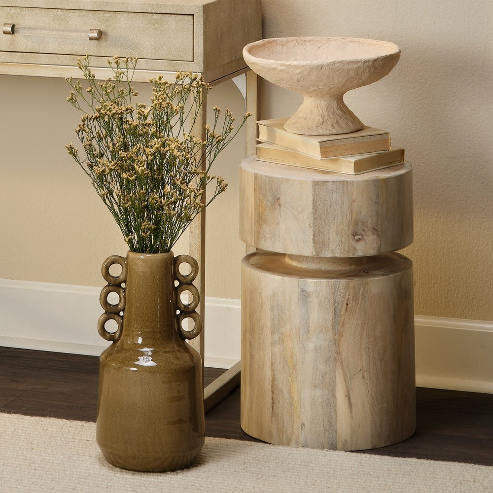 Dylan Wood Round Side Table, White Wash Jamie Young Aura of Distinction