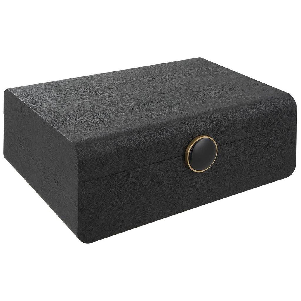 Angle View. Inspired by the art deco era, this decorative box showcases a faux black shagreen wrappe