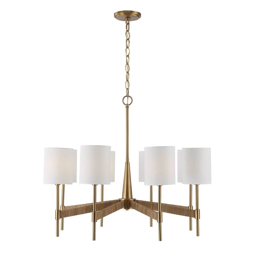 Front View. The Lautoka is a sophisticated casual 8 light chandelier featuring rattan wrapped arms d