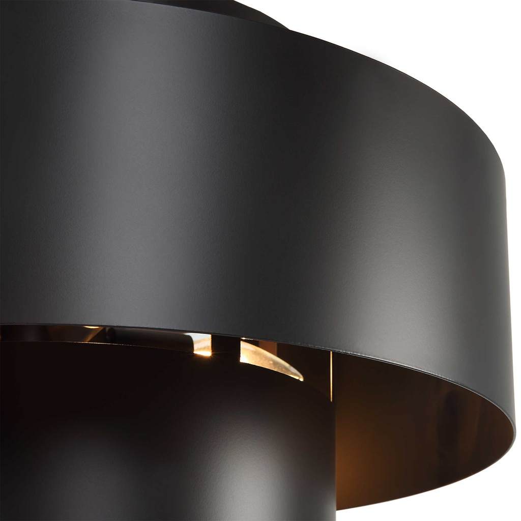 Close-Up View. The Youngstown four light pendant features rich dark bronze inter-stacked cylinders t