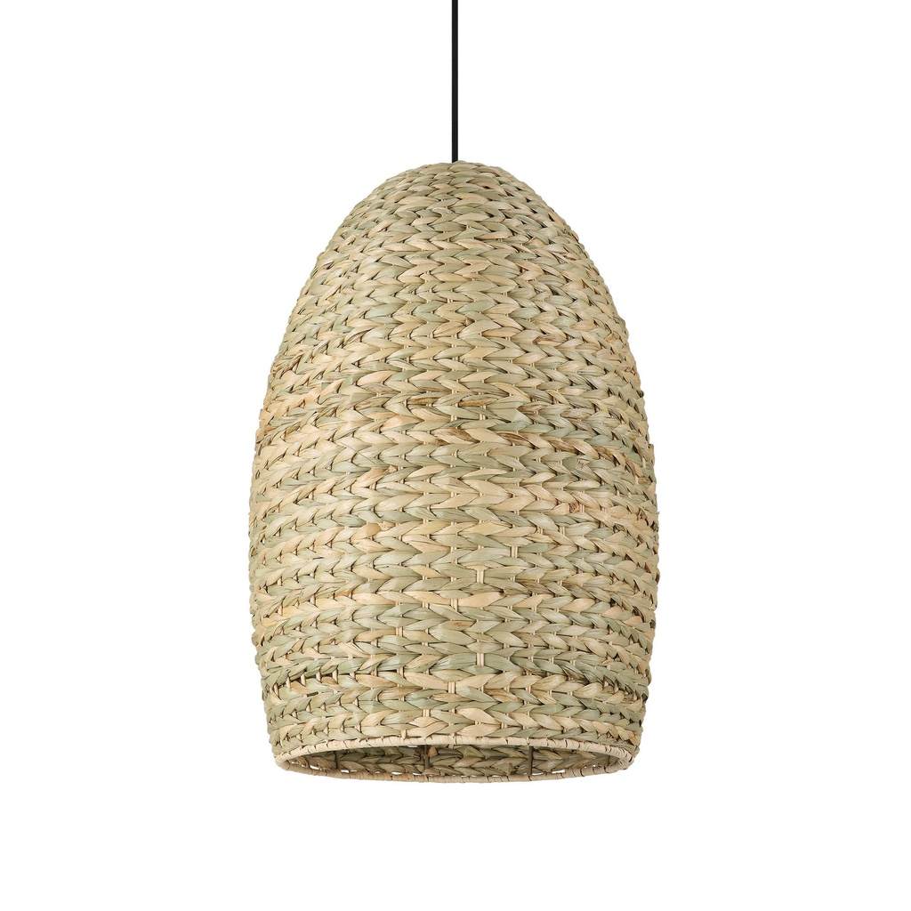 Front View. The Cardamom has an organic handwoven natural corn rope shade that has an earthy relaxed