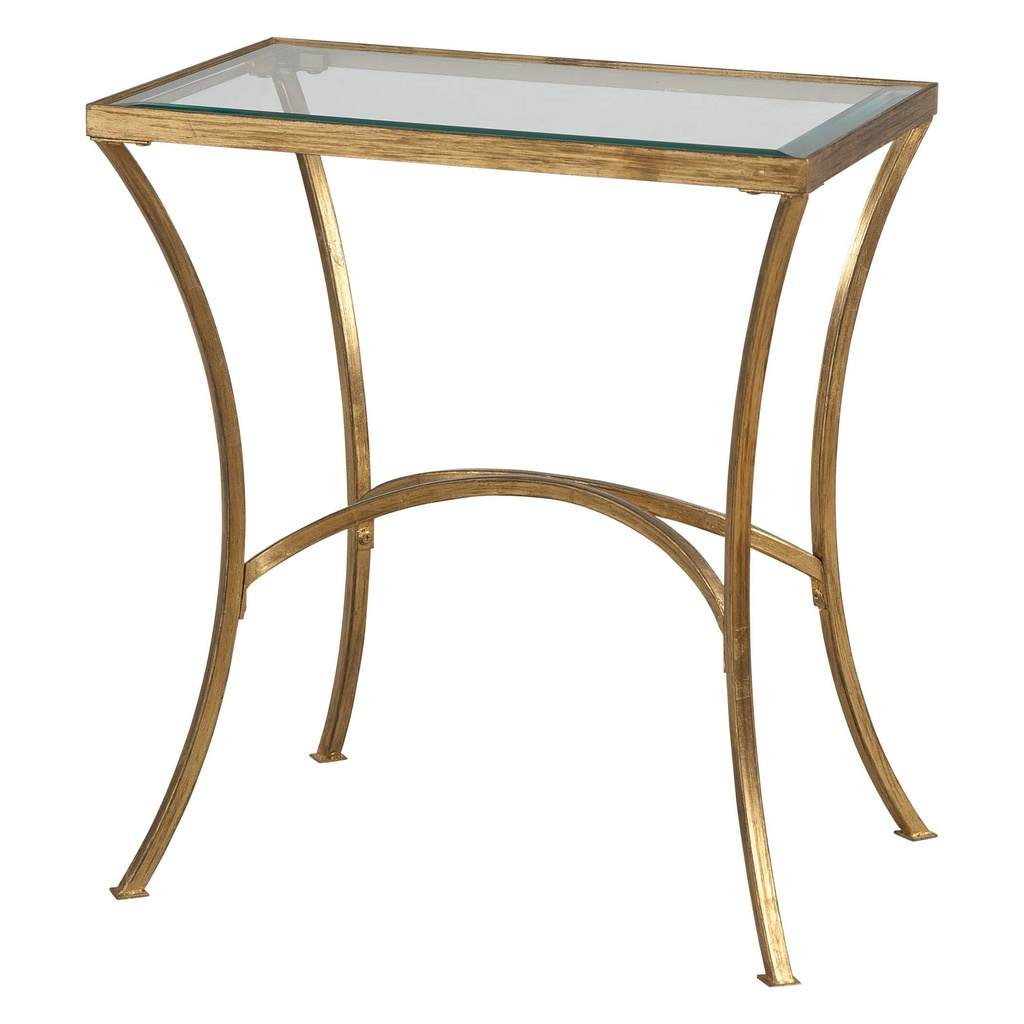 Angle View. The Alayna End Table features gracefully arched hand forged iron that is finished inheav