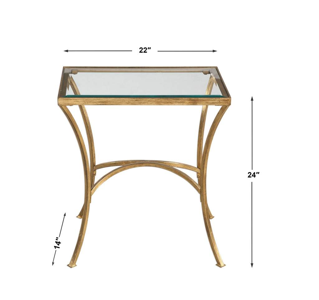 Measurement View. The Alayna End Table features gracefully arched hand forged iron that is finished 