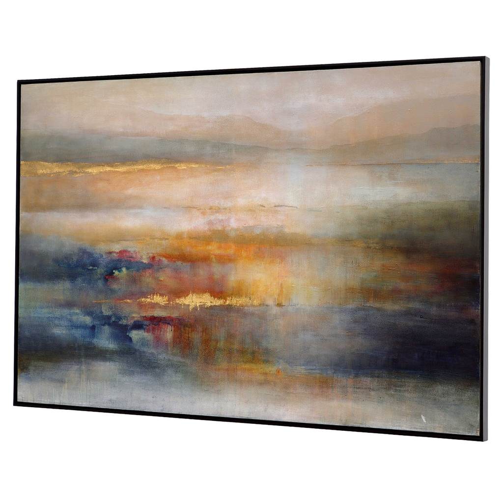 Angle View. Hand painted on canvas, this tranquil abstract is beautiful representation of the sun se
