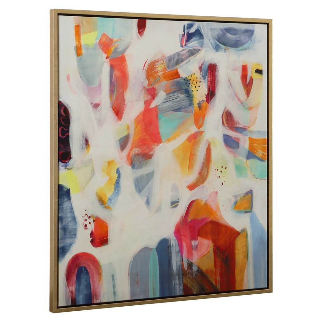 Angle View. Giclee on canvas, this abstract piece features a rainbow effect of splashy colors highli