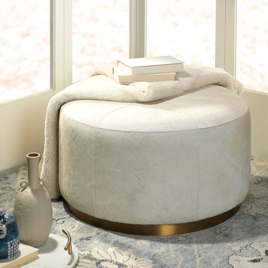 Thackeray Round White Pouf (Large)