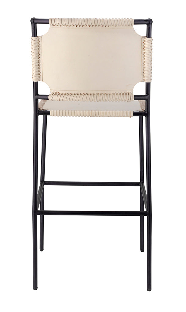 Back View. A warm mix of soft full-grain leather and a sleek steel frame to create a refined stool t