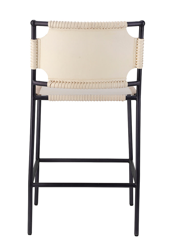 Back View. A warm mix of soft full-grain leather and a sleek steel frame to create a refined stool t