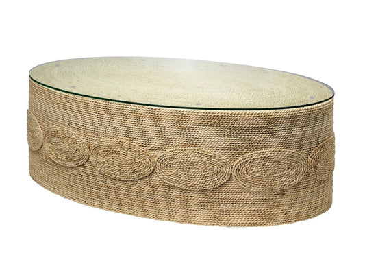 Barbados Oval Corn-Straw Coffee Table Jamie Young Aura of Distinction