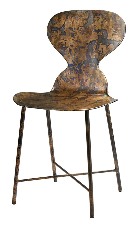 Front View. Make a statement in your dining area with this stunning chair. Handcrafted of iron sheet