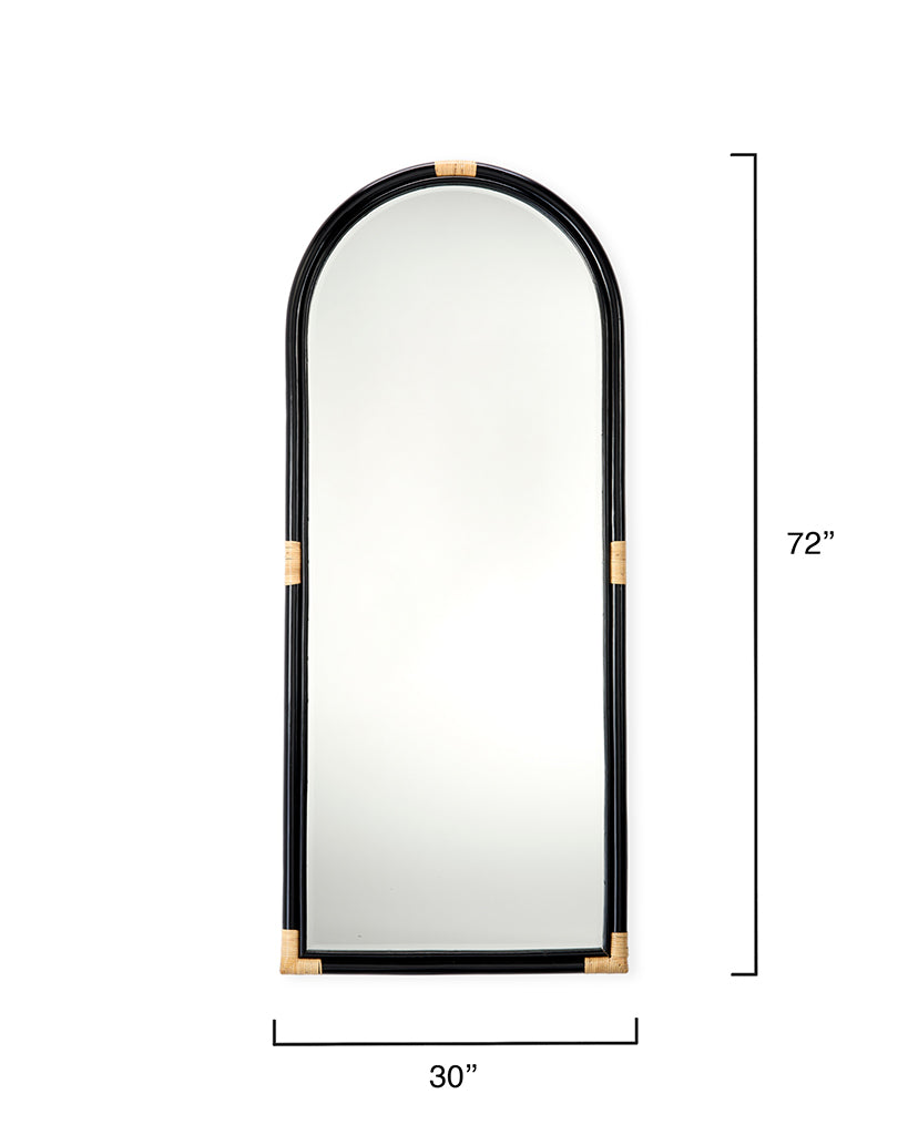 Measurement View. This gently arched, full length floor mirror’s rattan frame is subtly embellished 