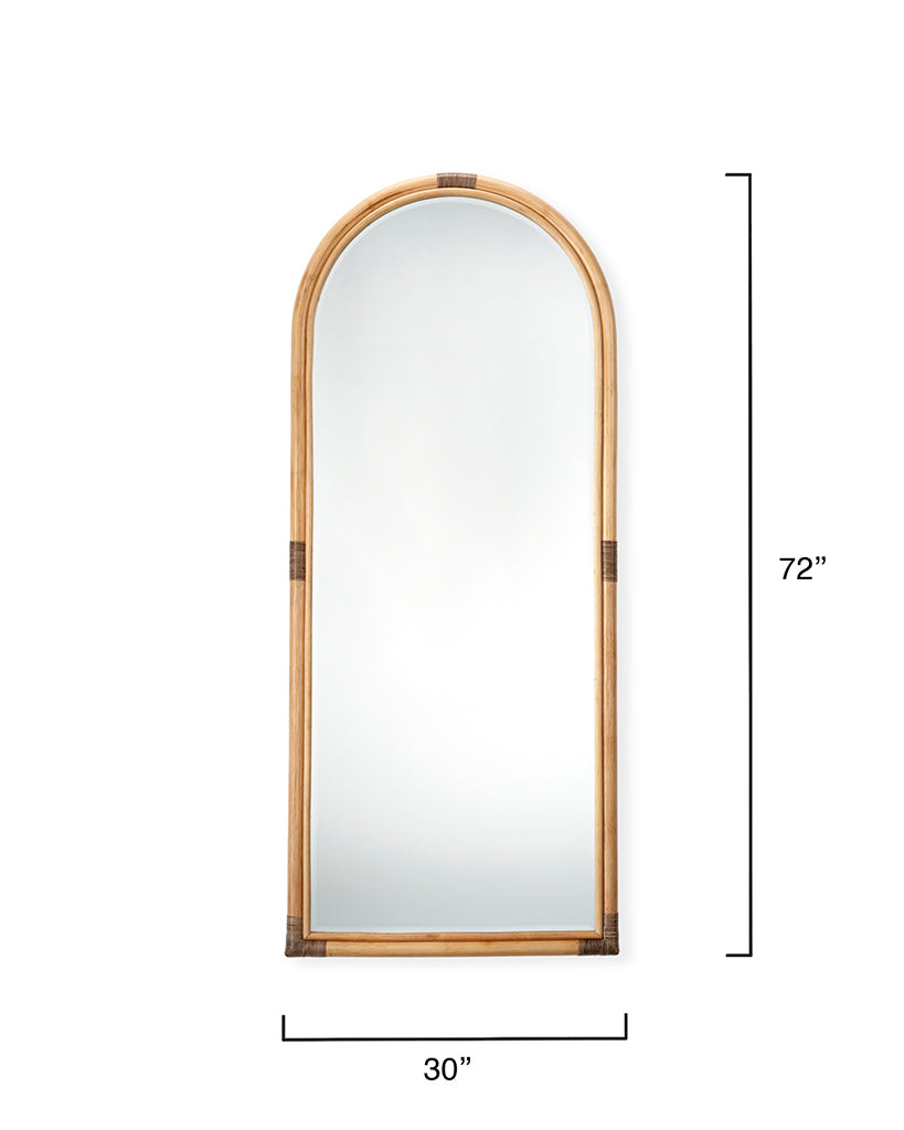 Measurement View. This gently arched, full length floor mirror’s rattan frame is subtly embellished 