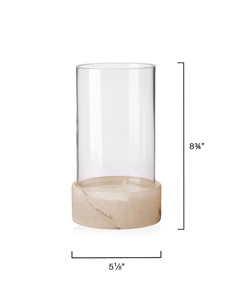 Measurement View. Set atop a hand-carved alabaster base, our artisan made candle holder displays a s