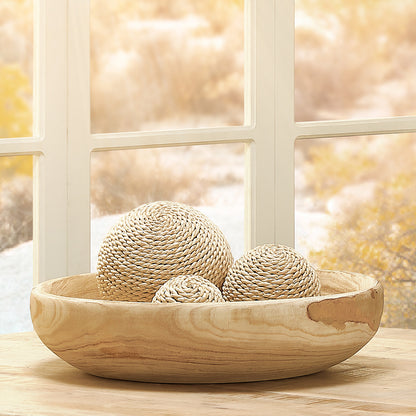 Decorative View. Hand-made out of natural wood and wrapped in rattan, this set of decorative balls a