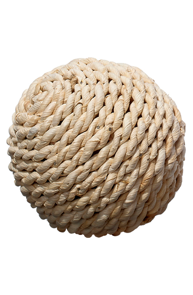 Front View. Hand-made out of natural wood and wrapped in rattan, this set of decorative balls are pe