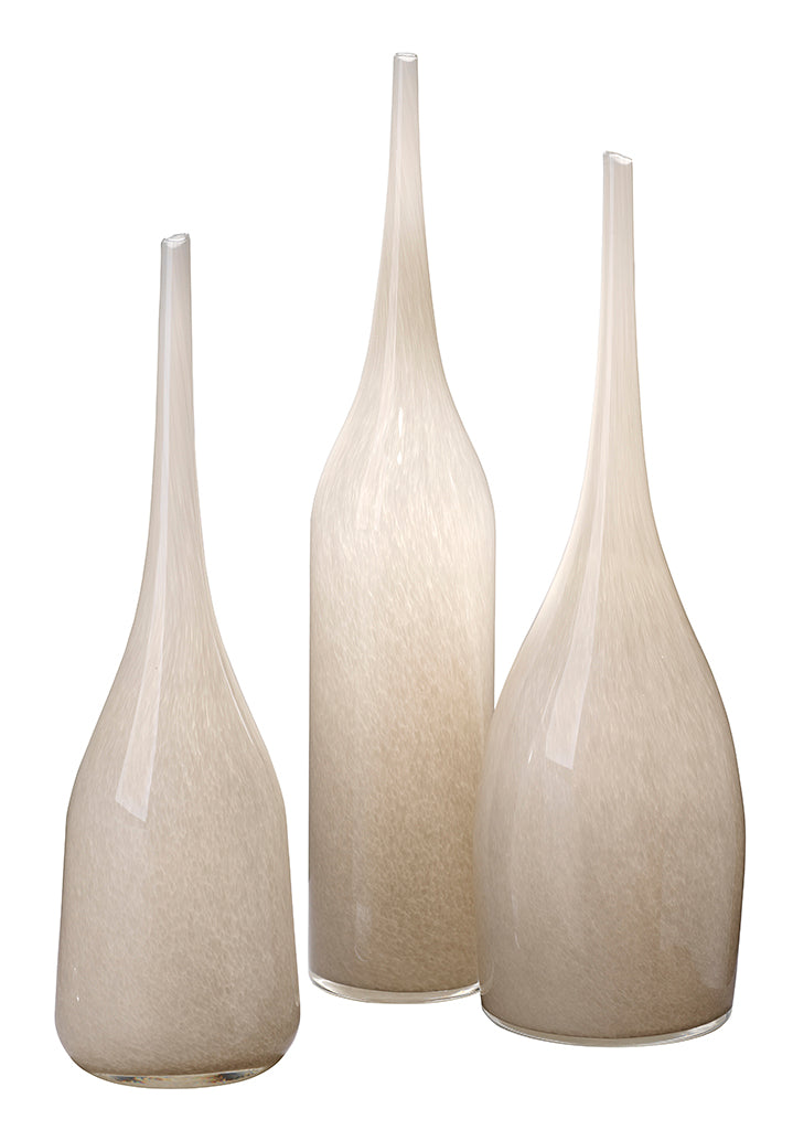 Front View. Add a sense of drama to your home with this trio of decorative vases. Made of blown glas