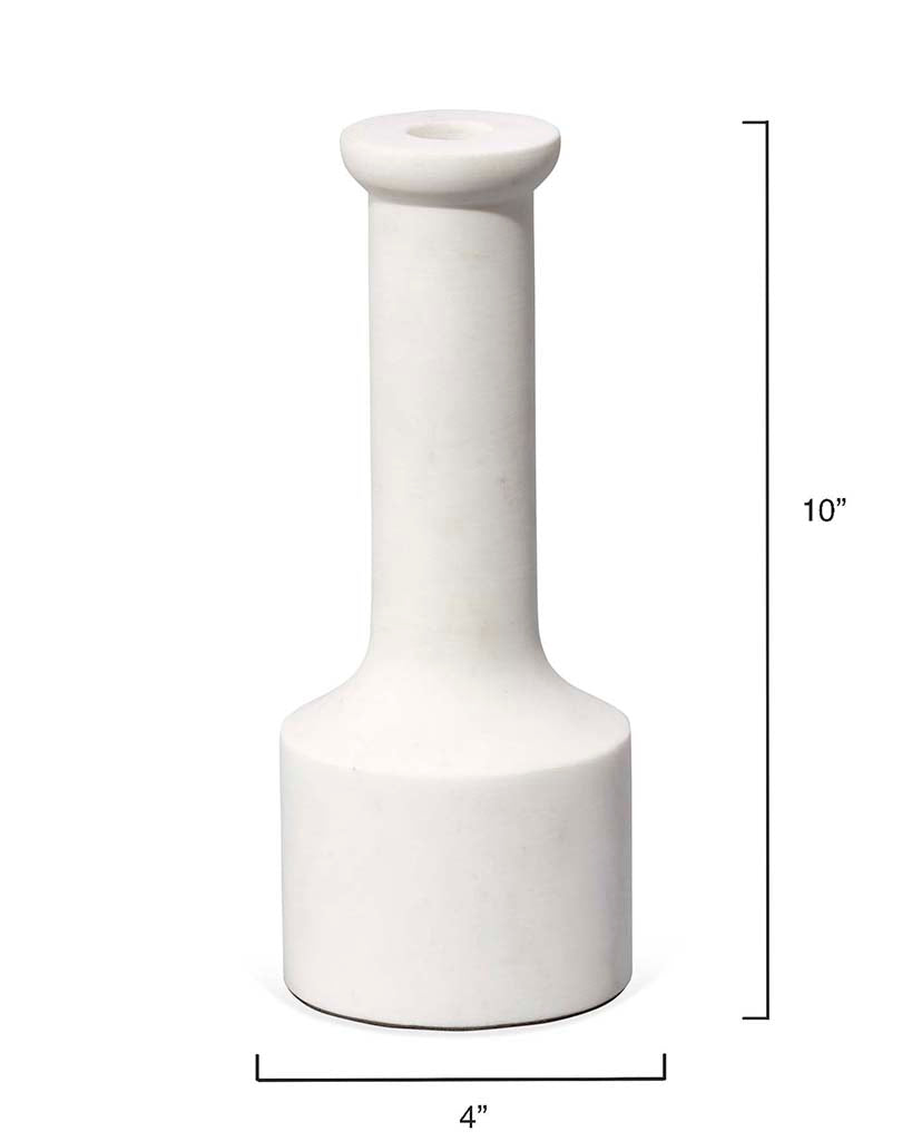 Measurement View. Beautifully artisan-carved of clean, crisp white marble, this set of two candlesti