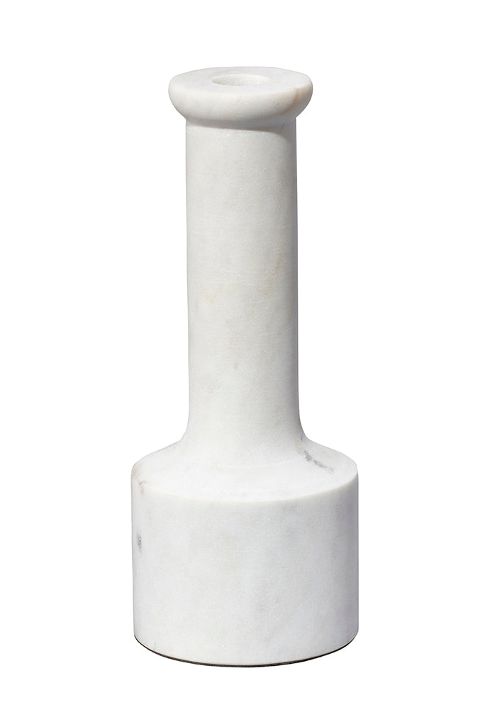 Front View. Beautifully artisan-carved of clean, crisp white marble, this set of two candlesticks is