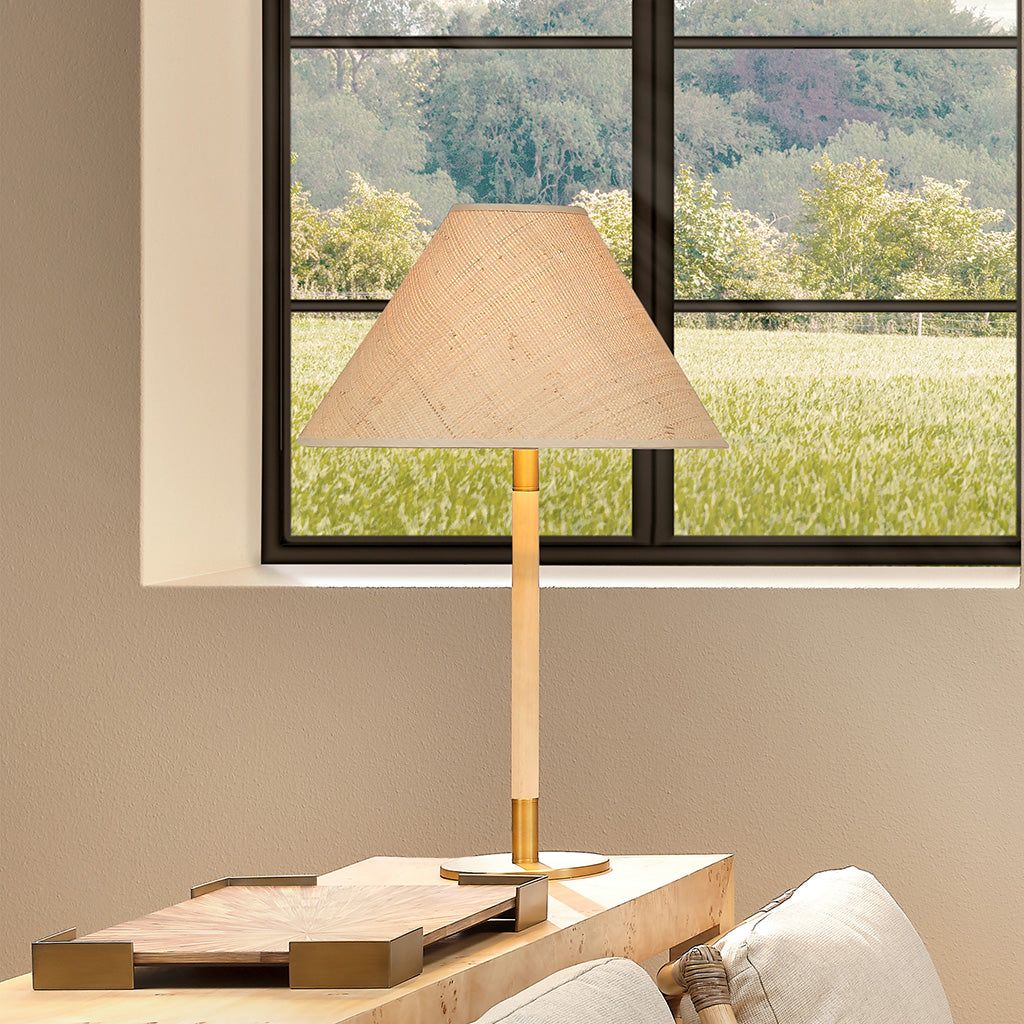 Decorative View. A medley of modern materials, the Morgana pairs wood with metal and natural fibers 