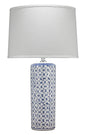 Front View. The delicate blue pattern on this ceramic table lamp is painted by hand for an artisal a