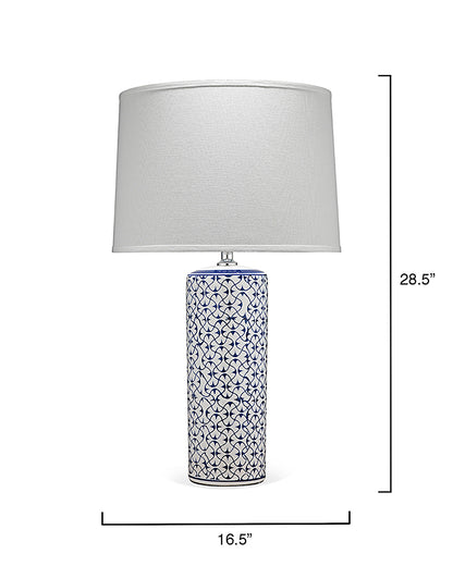 Measurement View. The delicate blue pattern on this ceramic table lamp is painted by hand for an art