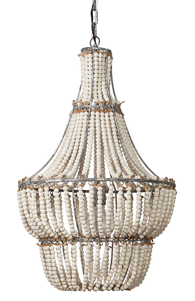 Front View. Add a touch of coastal charm to your home with this chandlier. The distressed metal fram