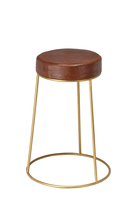 Front View. These unique stools feature a comfortably padded round seat in top-quality leather that