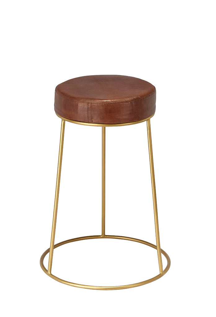 Angle View. These unique stools feature a comfortably padded round seat in top-quality leather that