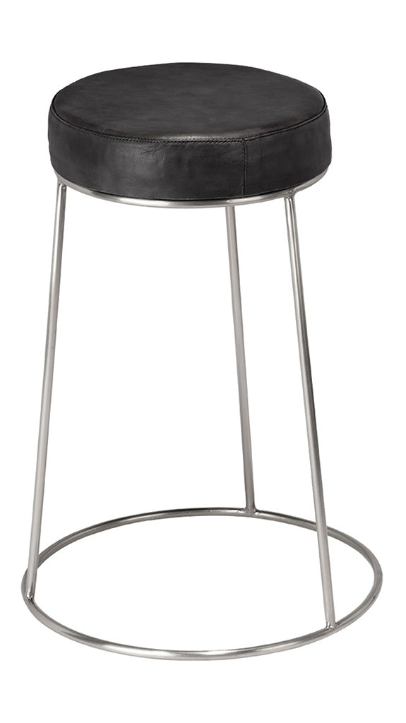 Front View. These unique stools feature a comfortably padded round seat in top-quality leather that 