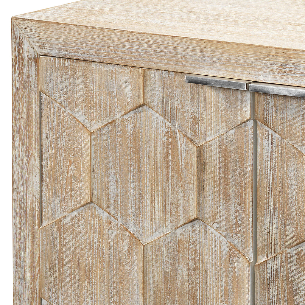 Close-Up View. Add a touch of modern elegance to your home with this 3-door storage cabinet. Featuri