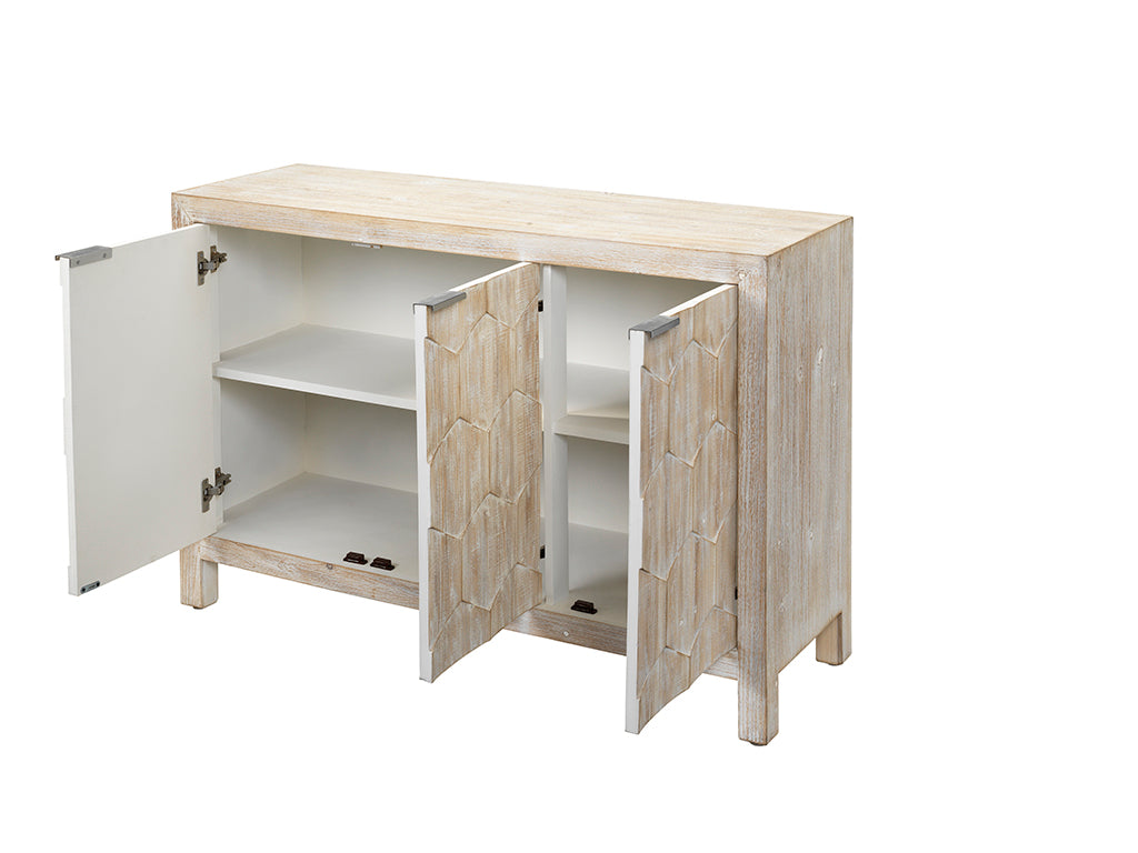 Front View. Add a touch of modern elegance to your home with this 3-door storage cabinet. Featuring 