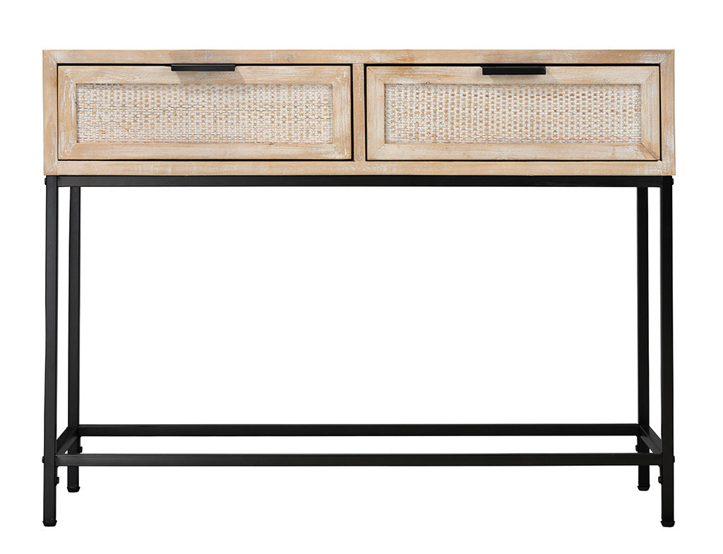 Front View. Natural materials meet modern functionality in our clean-lined console table. Crafted of