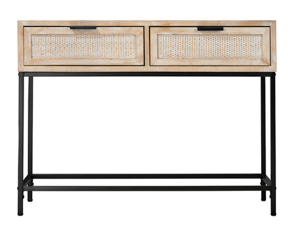 Front View. Natural materials meet modern functionality in our clean-lined console table. Crafted of