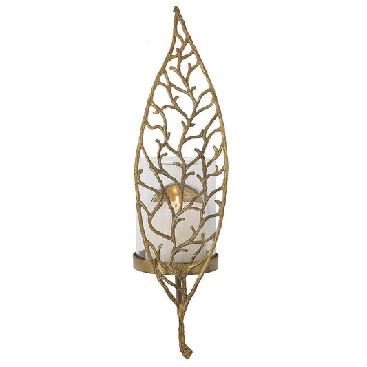 Front View. Echoing the intricate details of natural flora, this candle sconce is crafted from solid