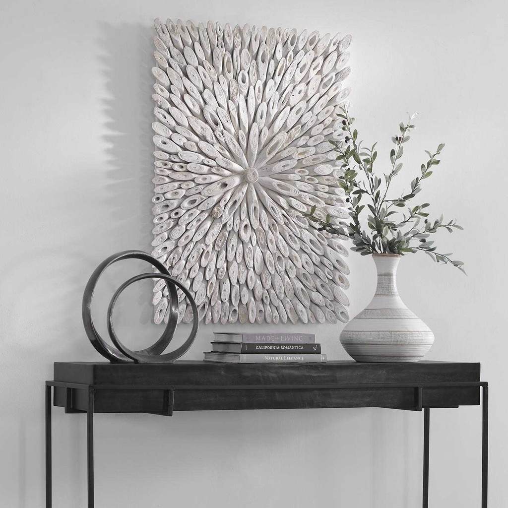 Decorative View. The Bahama wood wall panel is handcrafted from individually cut natural driftwood p