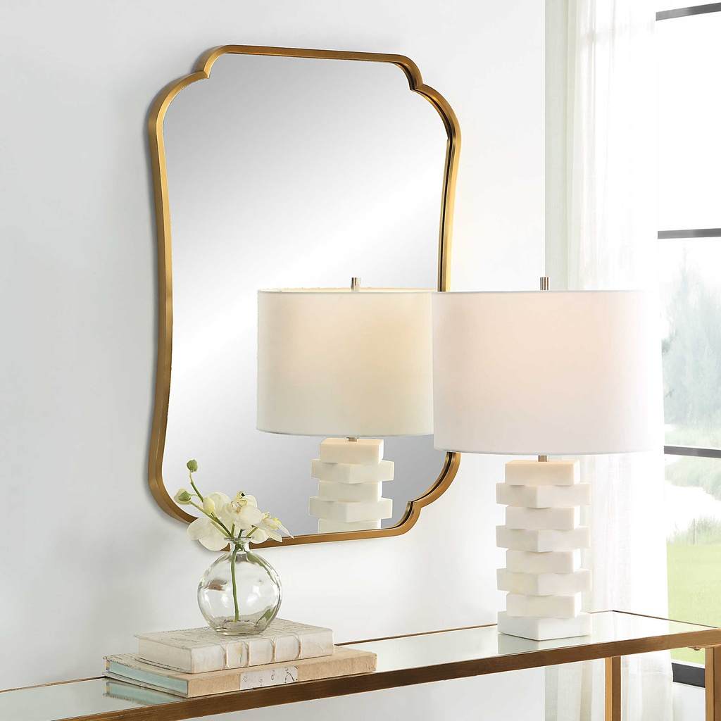 Decorative View. The athena mirror offers an update to a traditional look featuring a petite stainle