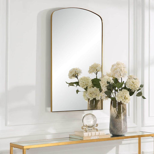 Decorative View. Crafted with a sleek stainless steel frame, the tordera arch mirror features a bras