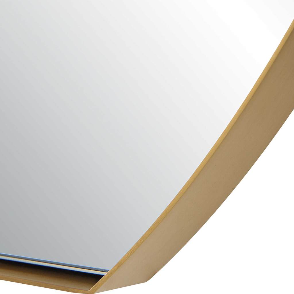 Close-Up View. The Cabell is a sleek, contemporary, oval mirror with a flattened bottom. It features