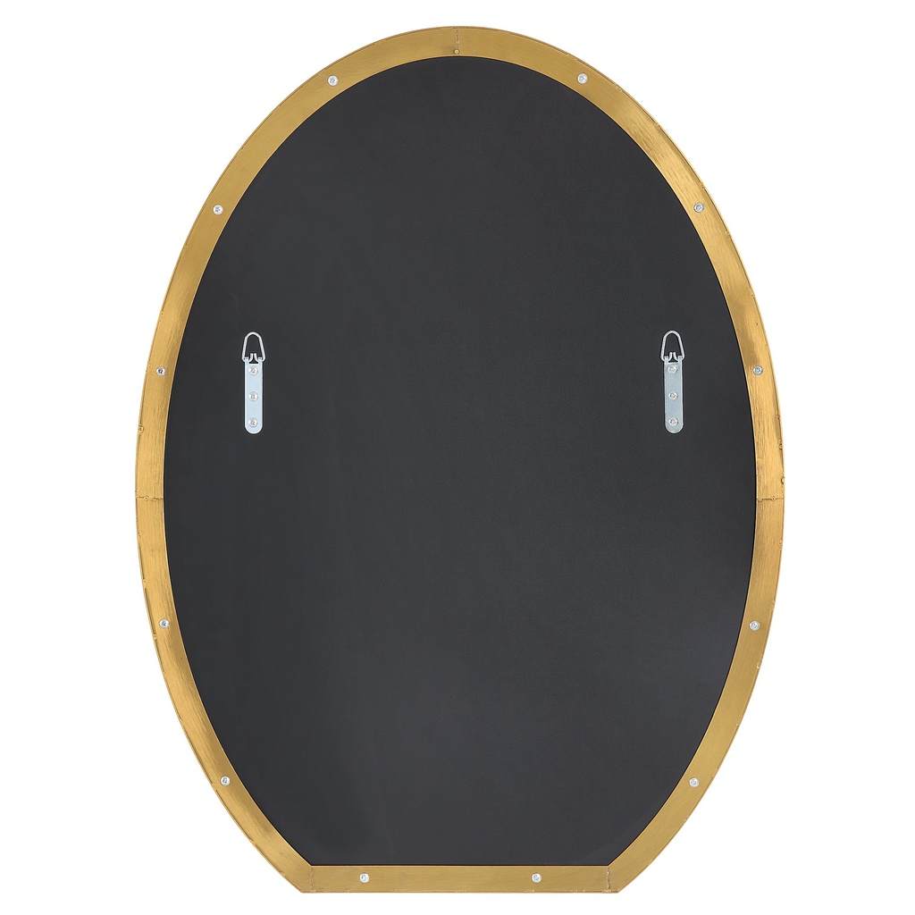 Back View. The Cabell is a sleek, contemporary, oval mirror with a flattened bottom. It features a p