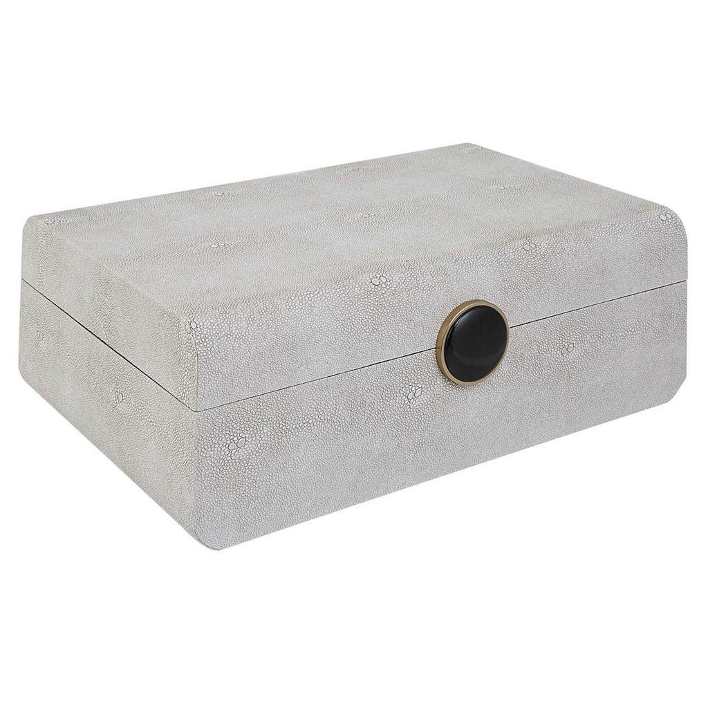 Angle View. Inspired by the art deco era, this decorative box showcases a faux white shagreen wrappe