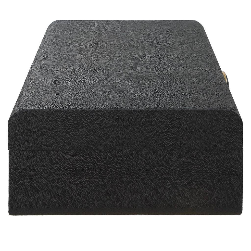 Angle View. Inspired by the art deco era, this decorative box showcases a faux black shagreen wrappe