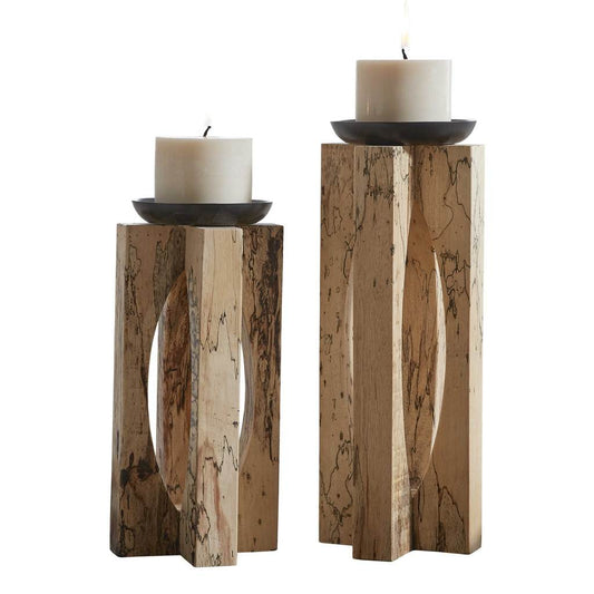 Front View. The Ilva Wood Candleholders are sculpted from tamarind wood in its natural finish and wo