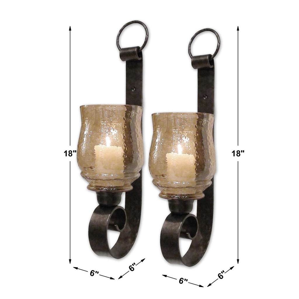 Measurement View. These decorative candleholders feature an antiqued bronze metal base with transpar