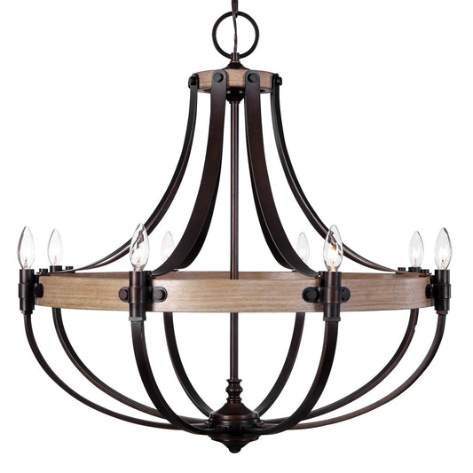 Front View. Updated Empire Shaped 8 Lt. Chandelier With A French Influence, Featuring A Ring Of Natu