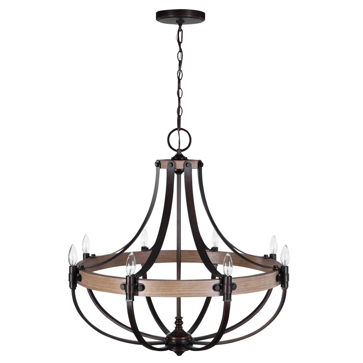 Angle View. Updated Empire Shaped 8 Lt. Chandelier With A French Influence, Featuring A Ring Of Natu
