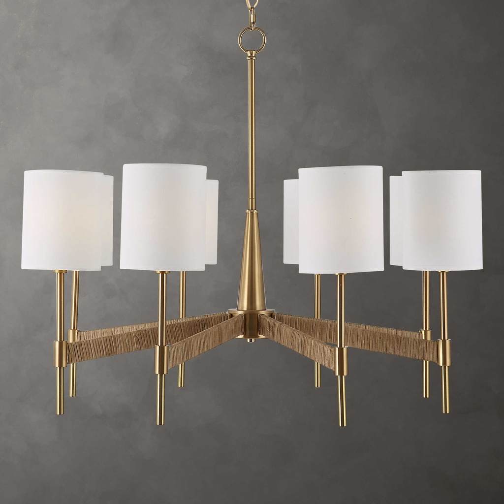 Decorative View. The Lautoka is a sophisticated casual 8 light chandelier featuring rattan wrapped a