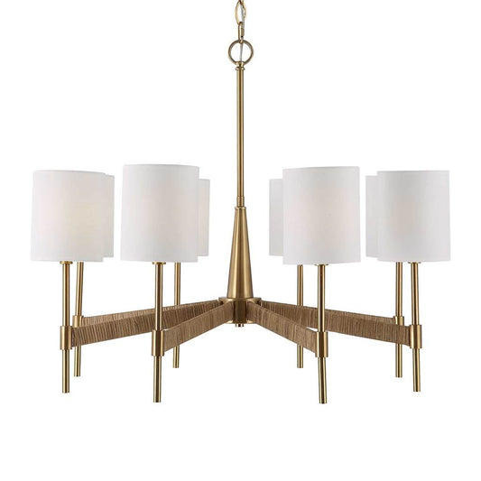 Front View. The Lautoka is a sophisticated casual 8 light chandelier featuring rattan wrapped arms d